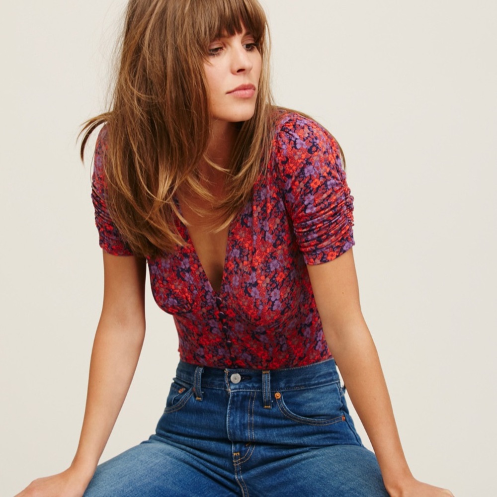 Free People Hollywood Top Purple Floral Medium